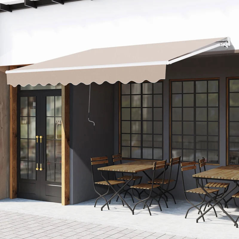 Outsunny Toldo Manual Retráctil 295x200 cm Toldo para Balcón con Manivela de Metal Impermeable y Anti-UV Toldo Enrollable de Exterior para Jardín Terraza Ventanas Beige