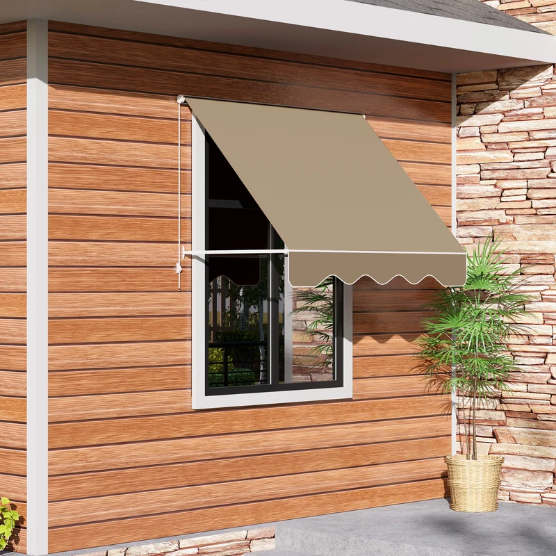 Outsunny Toldo Manual Retráctil de Aluminio Toldo para Exterior Toldo de Balcón Ángulo Ajustable Impermeable Anti-UV Tela de Poliéster 180x70cm Beige