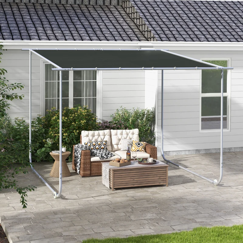 Outsunny Pérgola 3x3 m Cenador de Jardín con Ruedas Protección UV 30+ Impermeable Sacos de Arena y Marco de Acero para Patio Terraza Balcón Gris Oscuro