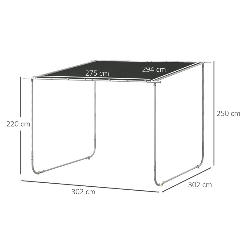 Outsunny Pérgola 3x3 m Cenador de Jardín con Ruedas Protección UV 30+ Impermeable Sacos de Arena y Marco de Acero para Patio Terraza Balcón Gris Oscuro