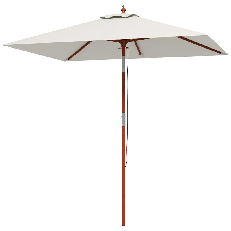 Outsunny Sombrilla Terraza Exterior 200x150 cm Sombrilla de Jardín Rectangular con Ángulo Ajustable Mástil de Madera y Manivela Parasol para Patio Terraza Beige