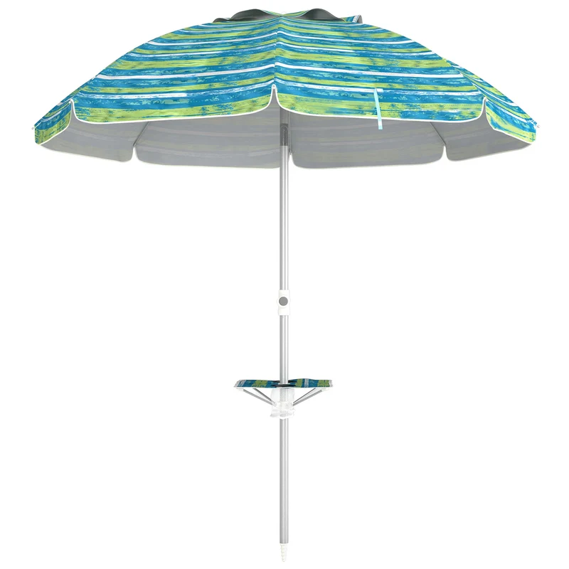 Outsunny Sombrilla de Playa Ø190x215 cm Parasol para Terraza con Reclinación 45° Altura Ajustable Mesa con Portavasos Anti-UV Impermeable y Bolsa de Transporte para Jardín Piscina Multicolor