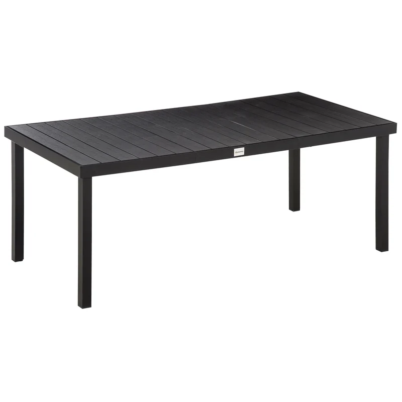 Outsunny Mesa de Comedor Exterior de Aluminio Mesa de Jardín Exterior para 8 Personas con Encimera de Listones para Terraza Balcón 190x90x74 cm Negro