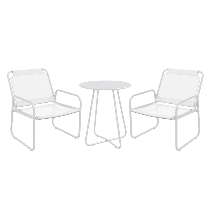Outsunny Conjunto de Jardín Exterior Muebles de Jardín Exterior Juego de 1 Mesa Redonda y 2 Sillas de Terraza con Marco de Acero Reposabrazos y Almohadillas Ajustables para los Pies Blanco