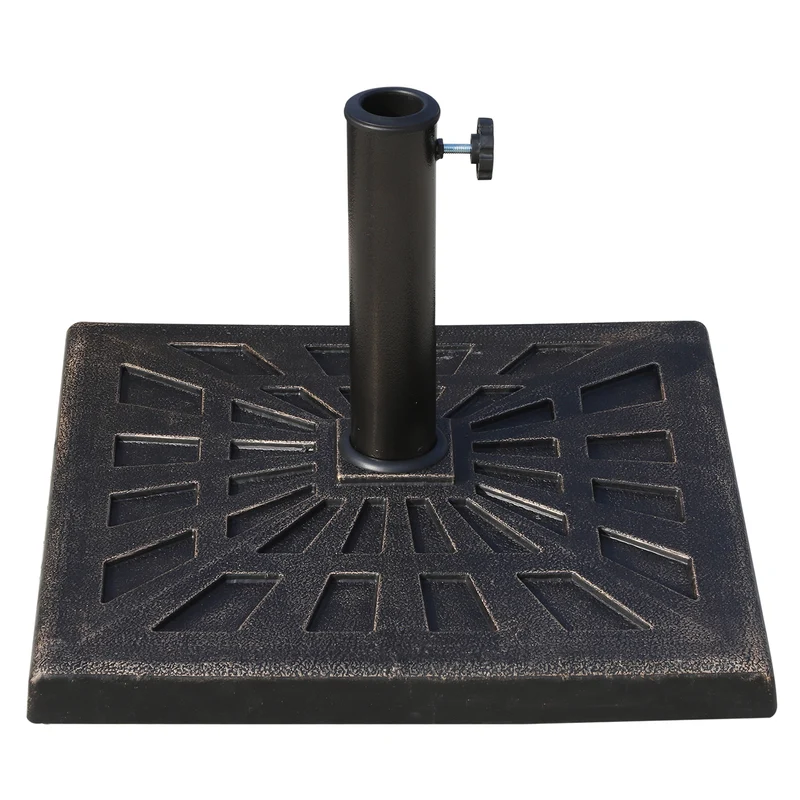 Outsunny Base de Sombrilla Peso 15 kg Soporte para Parasol de Resina para Mástiles de Ø3,8 cm y Ø4,8 cm para Terraza Patio Jardín Playa 47x47x32 cm Bronce