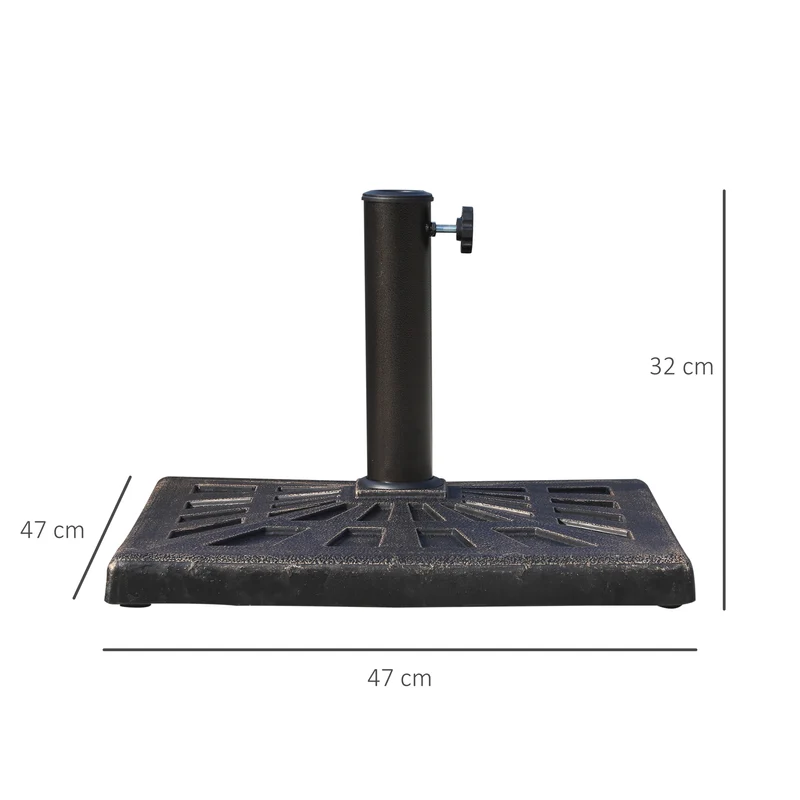 Outsunny Base de Sombrilla Peso 15 kg Soporte para Parasol de Resina para Mástiles de Ø3,8 cm y Ø4,8 cm para Terraza Patio Jardín Playa 47x47x32 cm Bronce