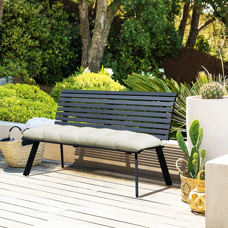 Outsunny Cojín para Banco 128x48x8 cm Colchón de Banco de Jardín con 2 Cordones de Fijación Impermeable y Protección UV 50+ para Columpio de Jardín Terraza Crema