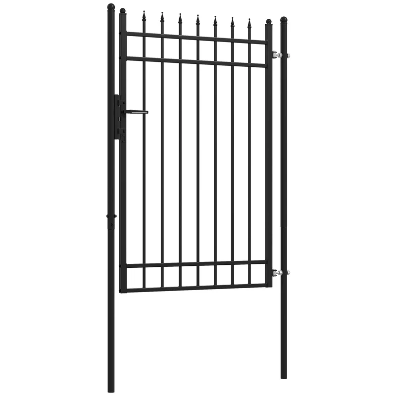 Outsunny Puerta de Jardín Puerta para Valla de Acero Galvanizado con Decoración de Flechas Cerradura y Llaves Puerta para Exterior Patio 107x204 cm Negro