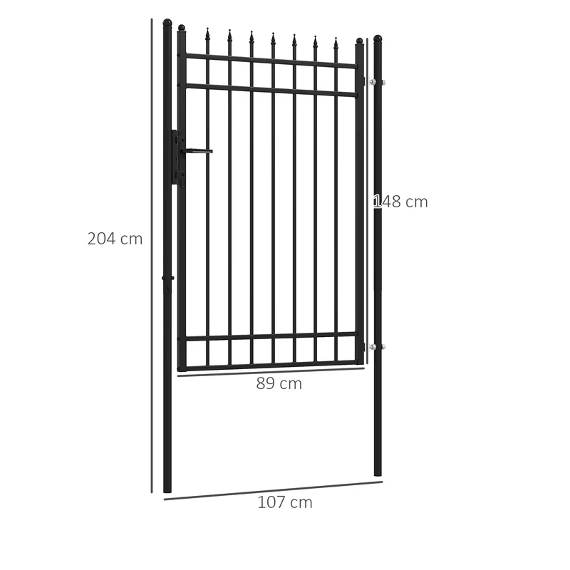 Outsunny Puerta de Jardín Puerta para Valla de Acero Galvanizado con Decoración de Flechas Cerradura y Llaves Puerta para Exterior Patio 107x204 cm Negro