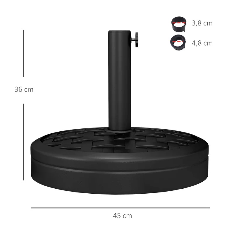 Outsunny Base de Sombrilla Redondo Soporte para Parasol Rellenable de Cemento Peso 18 kg para Poste de Paraguas de Ø38/48 mm Ø45x36 cm Negro