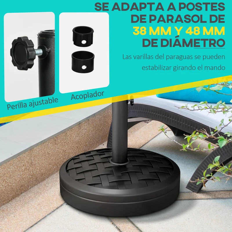 Outsunny Base de Sombrilla Redondo Soporte para Parasol Rellenable de Cemento Peso 18 kg para Poste de Paraguas de Ø38/48 mm Ø45x36 cm Negro