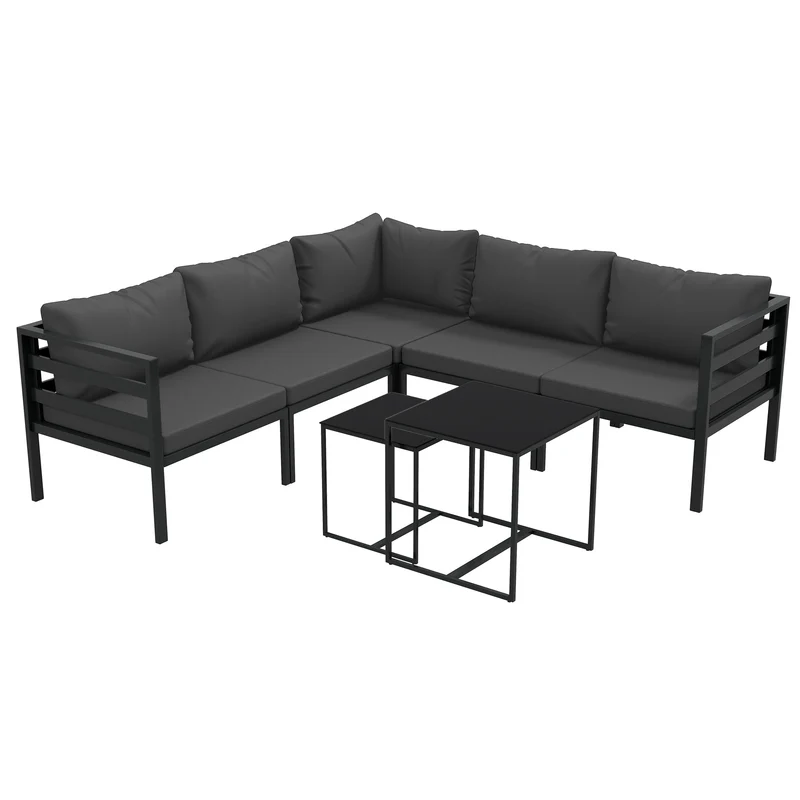 Outsunny Conjunto de Muebles de Jardín 7 Piezas Juego de Muebles de Terraza Incluye 5 Módulos de Sofá de Exterior con Cojines y 2 Mesas de Centro para Patio Gris