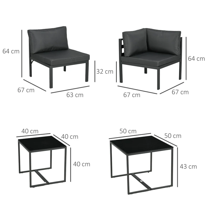 Outsunny Conjunto de Muebles de Jardín 7 Piezas Juego de Muebles de Terraza Incluye 5 Módulos de Sofá de Exterior con Cojines y 2 Mesas de Centro para Patio Gris