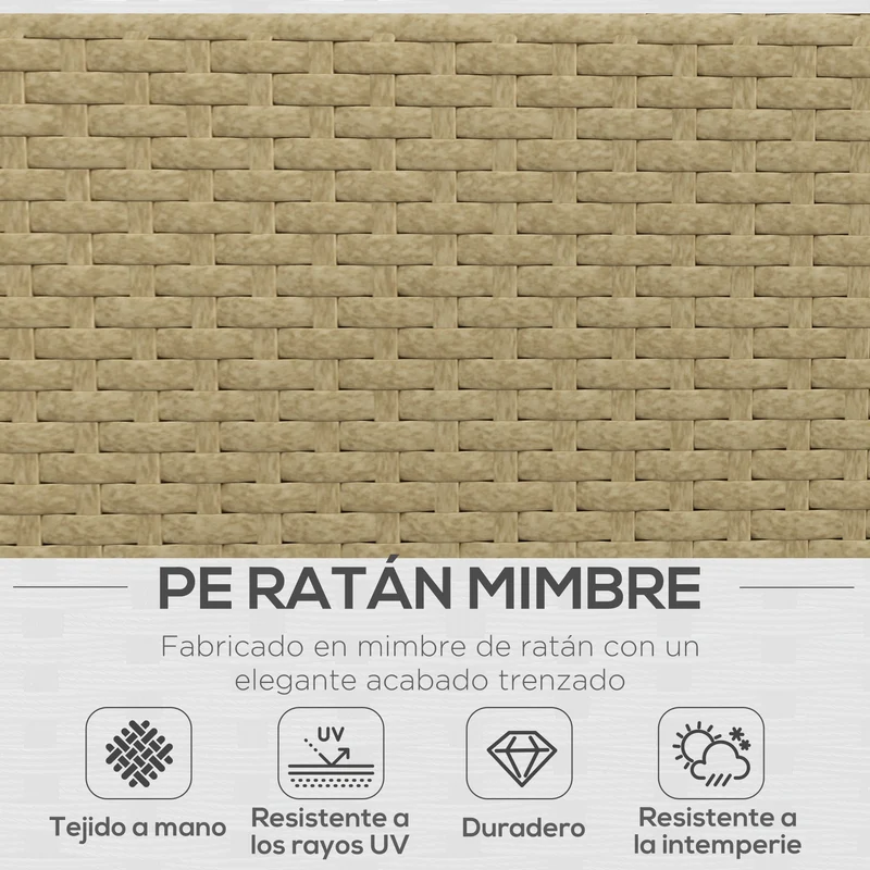 Outsunny Conjunto de Muebles Ratán de 3 Piezas Mesa de Centro Sofá Doble y Sofá de 3 Plazas con Cojines Extraíbles para Exterior Jardín Terraza Patio Acero Beige