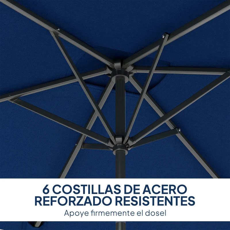 Outsunny Sombrilla de Terraza Exterior, 198x294 cm, Parasol de Terraza Exterior con Ángulo Ajustable, Manivela, Mástil de Aluminio Desmontable y Anti-UV, Sombrilla para Jardín, Patio, Azul Marino