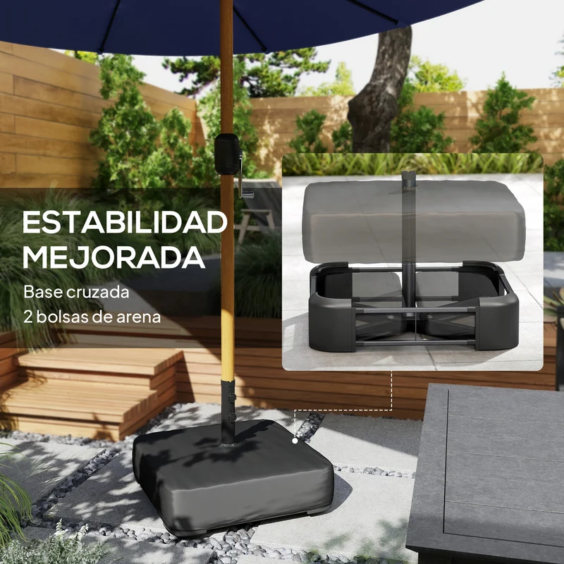 Outsunny Sombrilla Doble 4,7x2,8 m, Sombrilla Terraza Exterior con Base Incluida, Manivela Manual, Sacos de Arena y Funda, Anti-UV, Resistente al Agua, Parasol para Jardín, Terraza, Patio, Azul Oscuro
