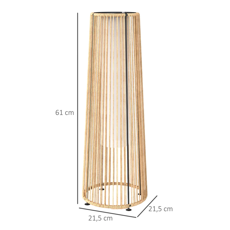 Outsunny Linterna de Jardín de Ratán Sintético Farola Solar Exterior con Luces LED Encendido y Apagado Automático Impermeable para Terraza Balcón Patio Ø21,5x61 cm Natural