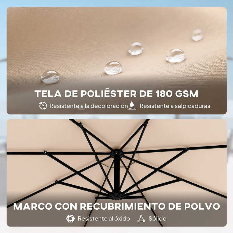 Outsunny Parasol Excéntrico, Ø300 cm, Sombrilla de Jardín con Base Cruzada, Manivela, Funda Protectora y Cuerdas de Viento, UPF30+, para Terraza, Patio, Caqui