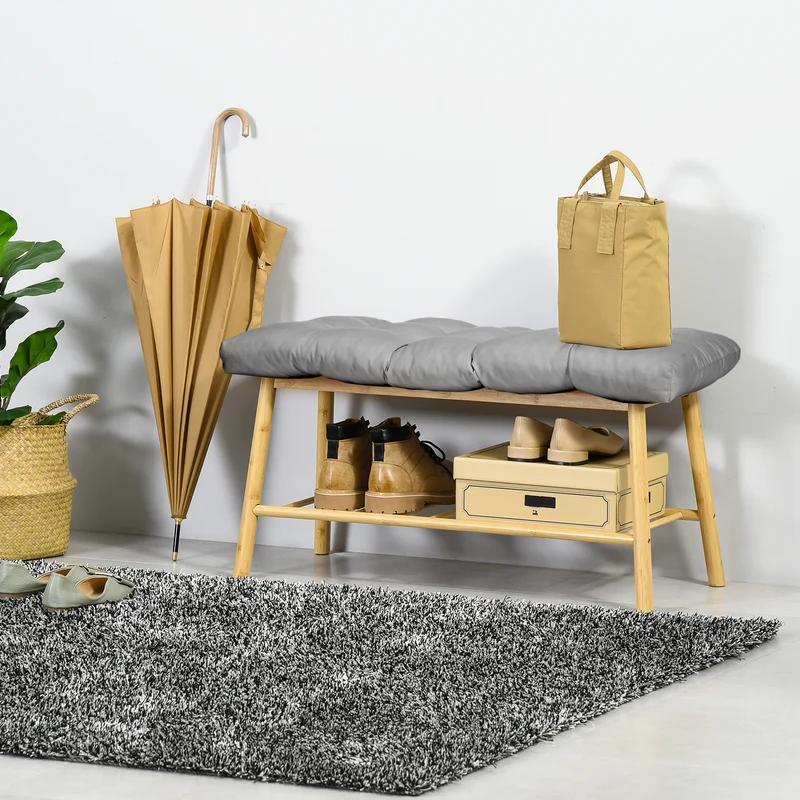 Outsunny Cojín para Banco de 2 Plazas 110x48x8 cm Cojín Rectangular para Interiores y Exteriores Lavable con 8 Puntadas y Asiento Cómodo para Sillas Sofás Gris