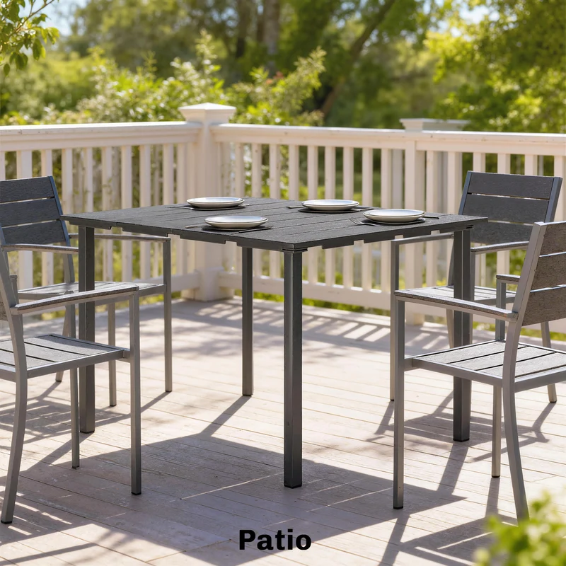 Outsunny Mesa de Comedor de Jardín Rectangular, Mesa de Terraza Exterior 120x90x74 cm, con Encimera de HDPE y Estructura Metálica, para 6 Personas, Carga 50 kg, para Patio, Balcón, Negro