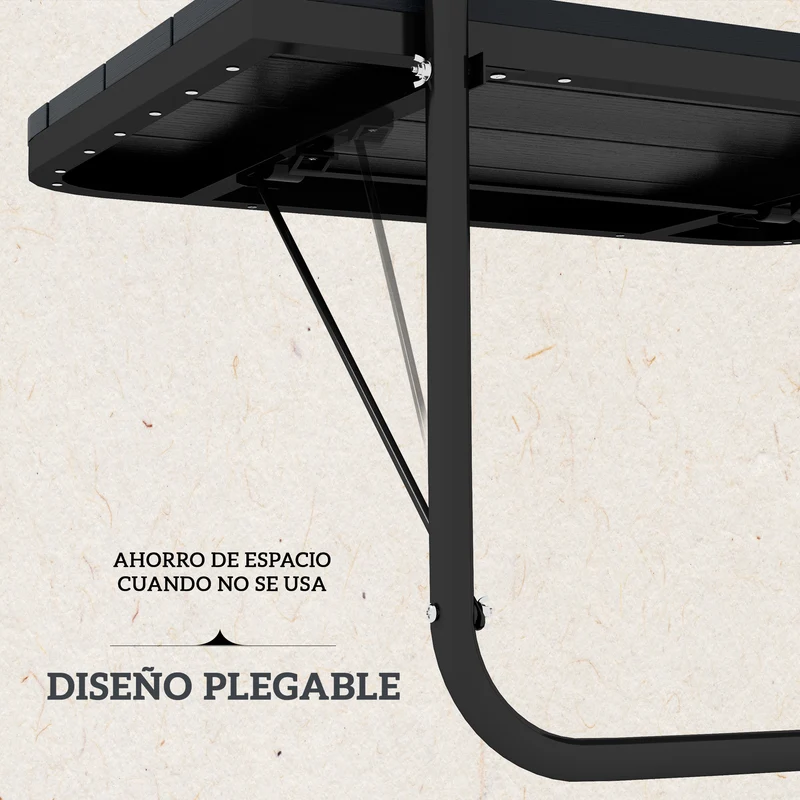 Outsunny Mesa Colgante de Balcón, Mesa Plegable para Balcón de Aluminio para Barandilla, con Altura Ajustable en 4 Niveles, Adaptable a 4 Anchos, Carga 25 kg, para Jardín, 60x40x55-64 cm, Negro