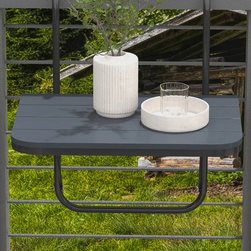 Outsunny Mesa Colgante de Balcón, Mesa Plegable para Balcón de Aluminio para Barandilla, con Altura Ajustable en 4 Niveles, Adaptable a 4 Anchos, Carga 25 kg, para Jardín, 60x40x55-64 cm, Negro