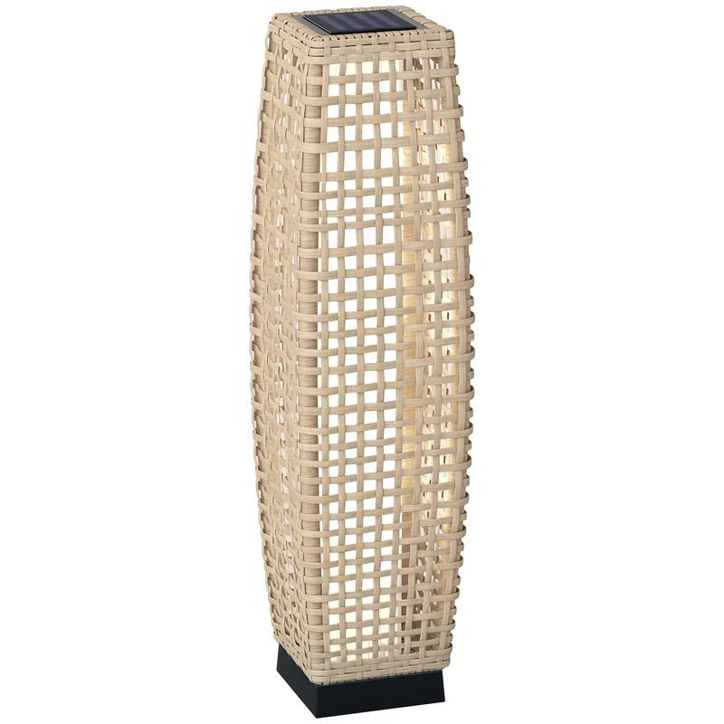 Outsunny Linterna de Jardín de Ratán Sintético Luces Solares Exterior con Luces LED Encendido/Apagado Automático para Terraza Balcón Patio 21x21x78 cm Natural