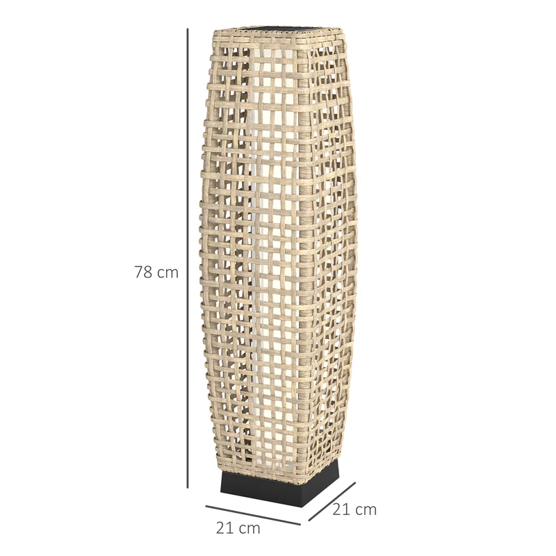 Outsunny Linterna de Jardín de Ratán Sintético Luces Solares Exterior con Luces LED Encendido/Apagado Automático para Terraza Balcón Patio 21x21x78 cm Natural