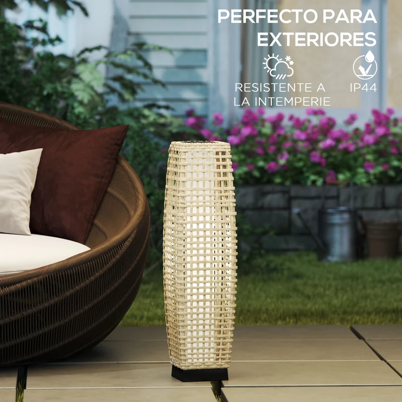 Outsunny Linterna de Jardín de Ratán Sintético Luces Solares Exterior con Luces LED Encendido/Apagado Automático para Terraza Balcón Patio 21x21x78 cm Natural