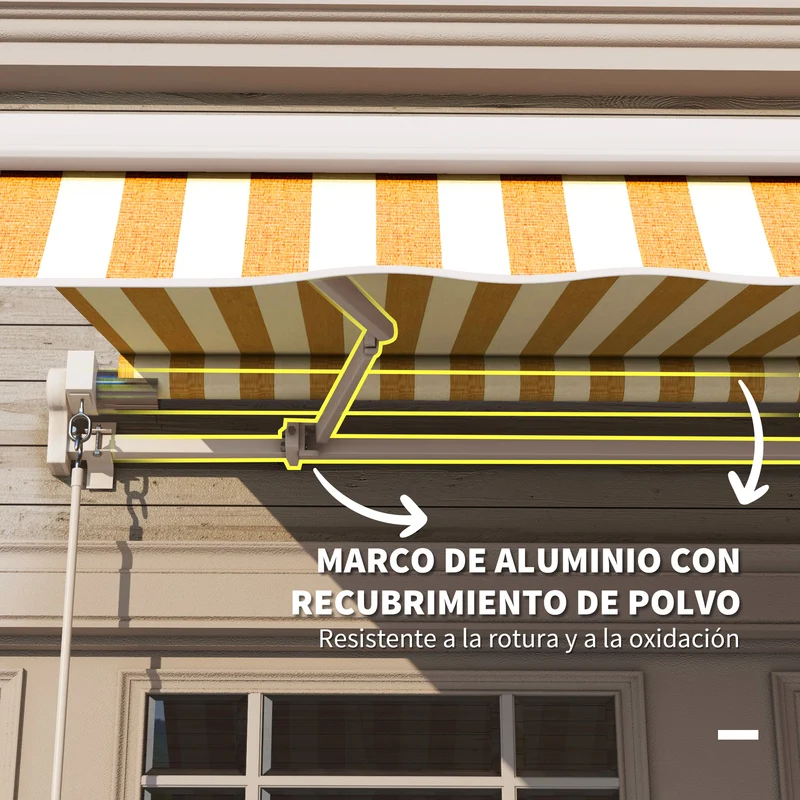 Outsunny Toldo Manual Retráctil 350x250 cm, Toldo Exterior Terraza con Ángulo Ajustable, Brazo Articulado, Montaje a Pared, Estructura de Aluminio, Anti-UV e Impermeable, para Jardín, Naranja