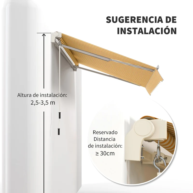 Outsunny Toldo Manual Retráctil 350x250 cm, Toldo Exterior Terraza con Ángulo Ajustable, Brazo Articulado, Montaje a Pared, Estructura de Aluminio, Anti-UV e Impermeable, para Jardín, Naranja