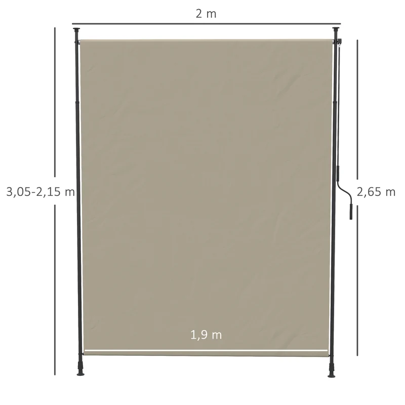Outsunny Toldo Vertical Exterior 200x305 cm, Pantalla de Privacidad Enrollable, Toldo Lateral Ajustable con Manivela, Protección UV 40+ e Impermeable, Sin Taladro, para Balcón, Jardín, Arena