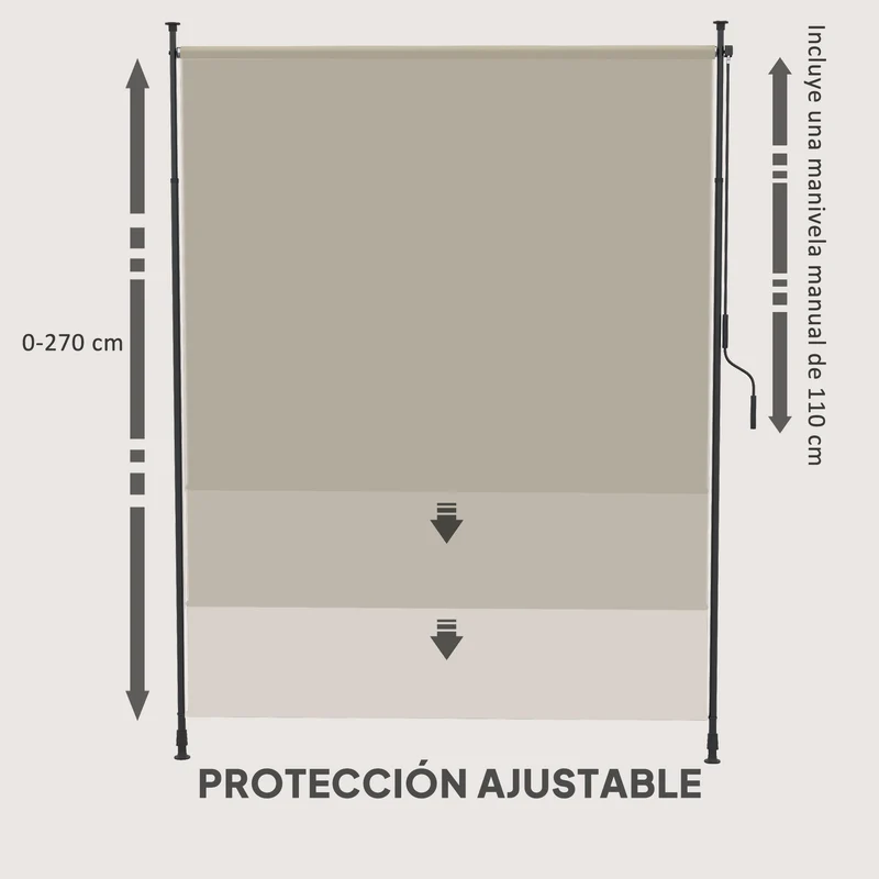 Outsunny Toldo Vertical Exterior 200x305 cm, Pantalla de Privacidad Enrollable, Toldo Lateral Ajustable con Manivela, Protección UV 40+ e Impermeable, Sin Taladro, para Balcón, Jardín, Arena
