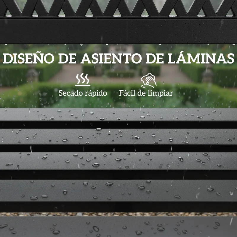 Outsunny Banco de Jardín Exterior de 2 Plazas, Banco Exterior con Asiento Listonado, Reposabrazos y Marco de Acero, para Patio, Terraza, 119x50x75 cm, Negro