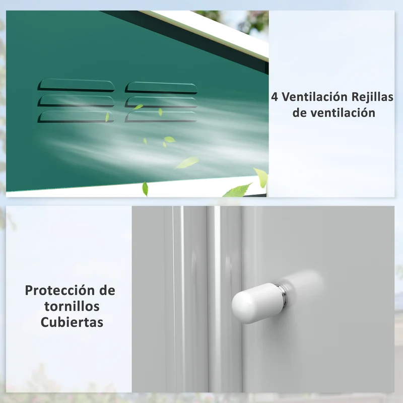 Outsunny Caseta de Jardín Exterior 3,6 m², 236x171x191 cm, Cobertizo de Jardín Exterior Metálico con Puertas Correderas y Ranuras de Ventilación, para Almacenamiento de Herramientas, Verde