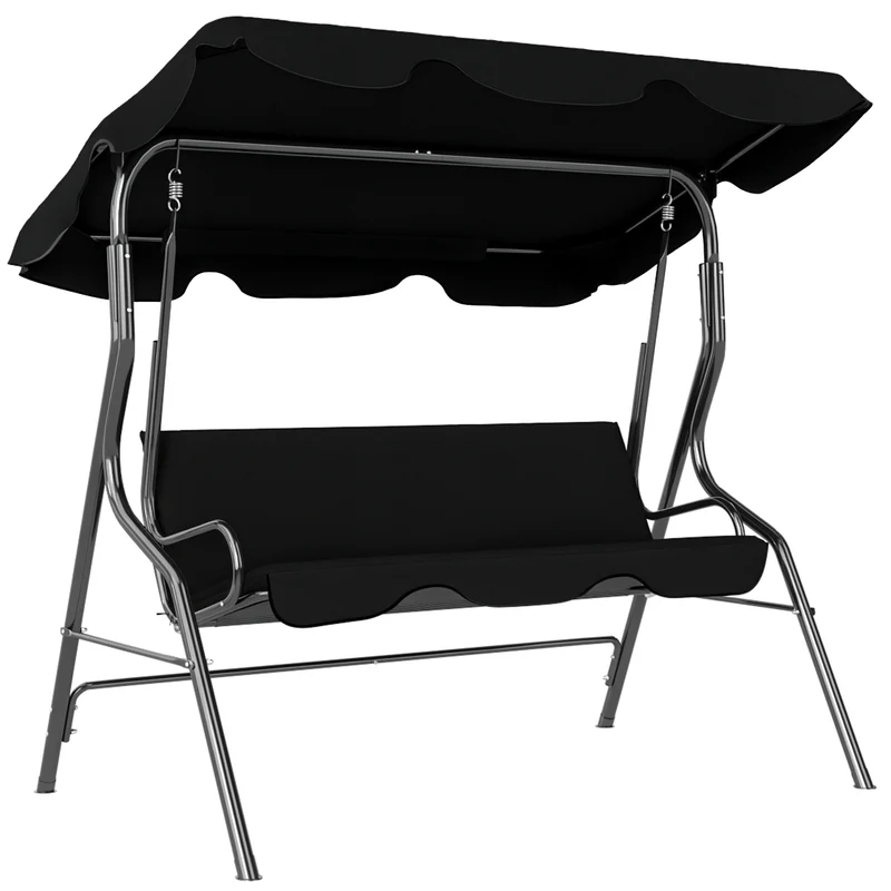 Outsunny Columpio de Jardín de 2-3 Plazas, Balancín de Exterior con Toldo Ajustable en Ángulo, Impermeable y Marco de Acero, para Patio, Balcón, 170x110x153 cm, Negro
