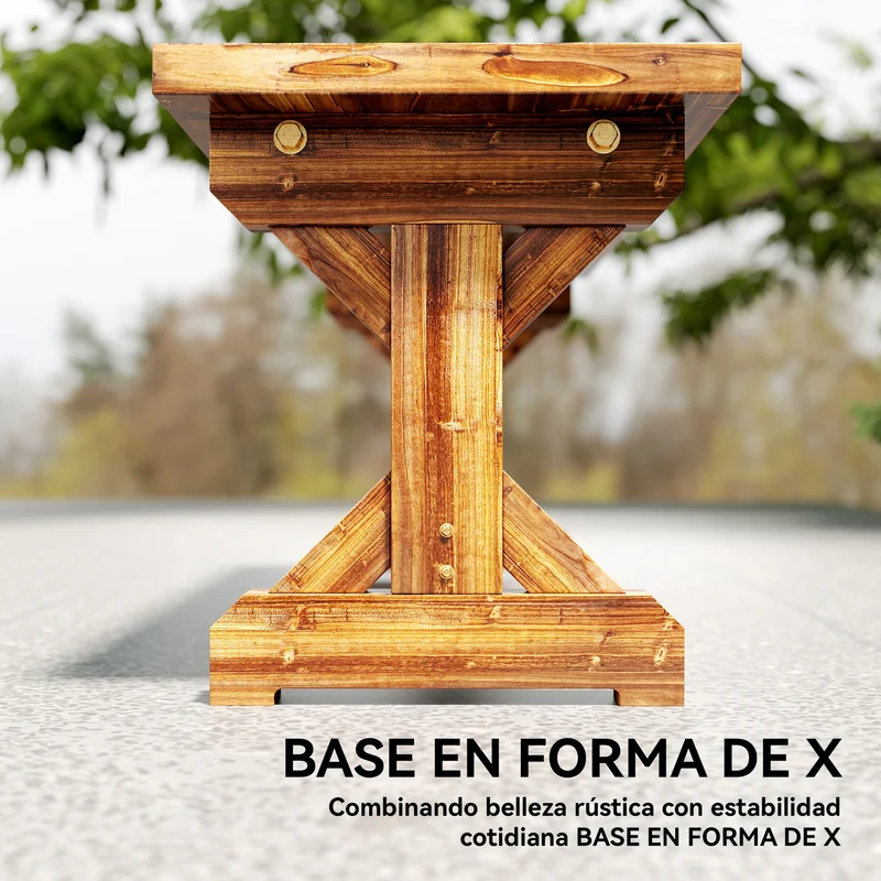 Outsunny Banco de Jardín de Madera, Banco Rústico Exterior de 2 Plazas con Base en Forma de X, Carga 240 kg, para Patio, Porche, Parque, Balcón, 114x40x46 cm, Carbonizado