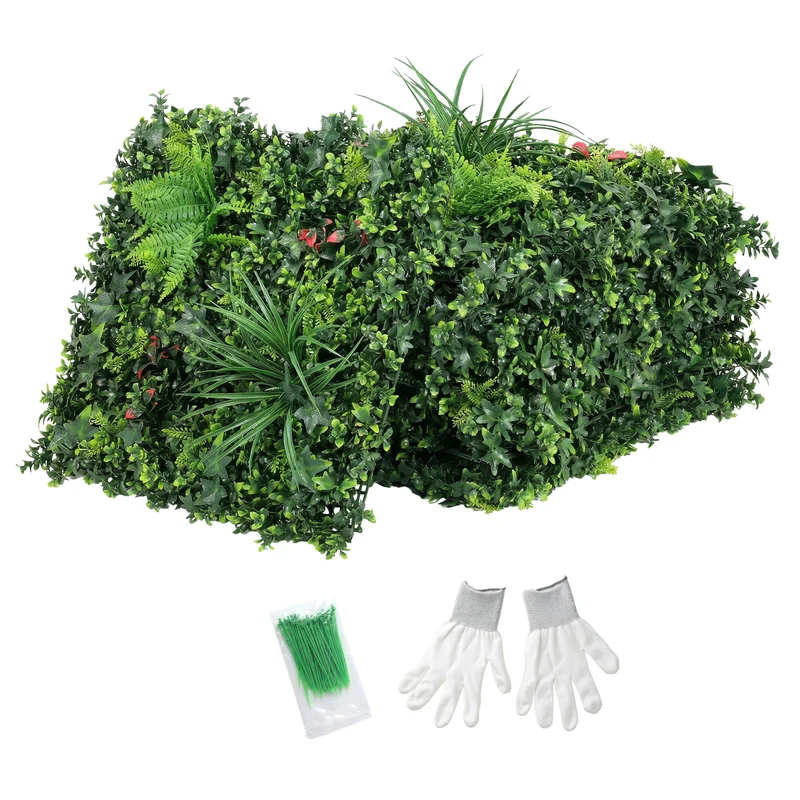 Outsunny Set de 6 Setos Artificiales Ocultación Jardín, 50x50 cm, Pantallas de Valla de Privacidad Tipo Milán, Fácil Montaje, Anti-UV, para Terraza, Balcón, Exterior, Decoración de Hojas, Verde