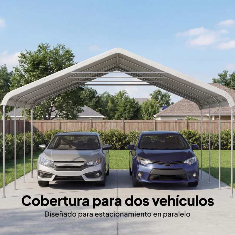 Outsunny Carpa Garaje Portátil 5x6 m, Garaje Exterior para Coche Impermeable con Estructura de Acero Galvanizado, Toldo Resistente Anti-UV, Cobertizo para Herramientas de Jardín, Blanco Crema