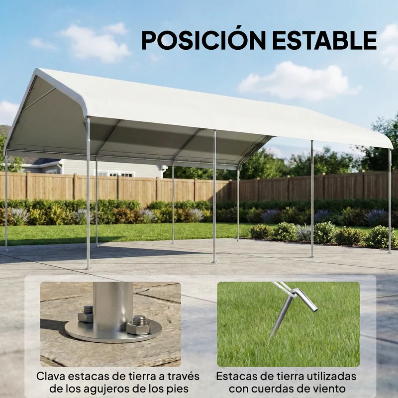 Outsunny Carpa Garaje Portátil 5x6 m, Garaje Exterior para Coche Impermeable con Estructura de Acero Galvanizado, Toldo Resistente Anti-UV, Cobertizo para Herramientas de Jardín, Blanco Crema