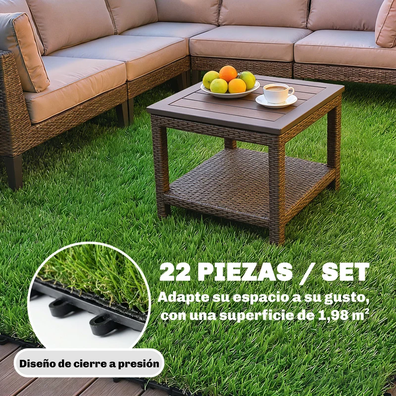 Outsunny Césped Artificial de 22 Piezas, Alfombra Césped Artificial 30x30 cm, con Altura de Hierba 25 mm, Drenaje Automático, para Jardín, Terraza, Patio, Balcón, Verde