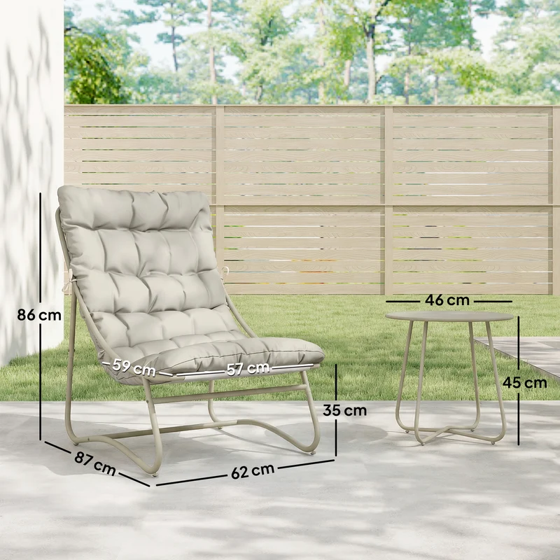 Outsunny Conjunto de Mesa y Sillas de Terraza Exterior de 3 Piezas, Muebles de Jardín Exterior con Cojines, 2 Sillas Lounge Transpirable, Mesa de Café y Marco de Acero, para Patio, Balcón, Gris Claro