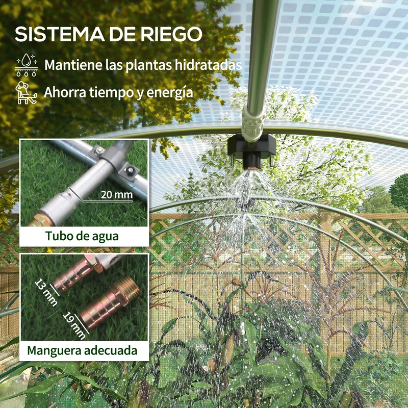 Outsunny Invernadero de Exterior 6x3x2 m, Invernadero de Túnel con Sistema de Riego, Puerta Enrollable, 12 Ventanas de Malla, Cubierta PE y Marco de Acero Galvanizado, Anti-UV, Impermeable, Verde