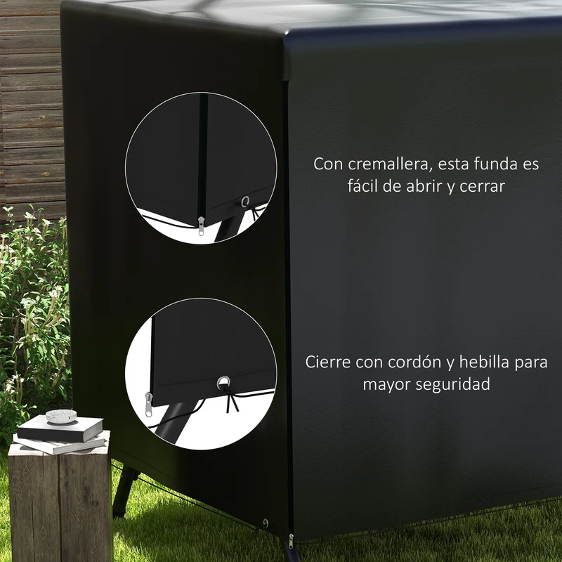 Outsunny Funda Balancín Jardín, Funda Columpio Jardín Exterior, Cubierta de Columpio con Cremallera, Impermeable, 215x155x150 cm, Negro