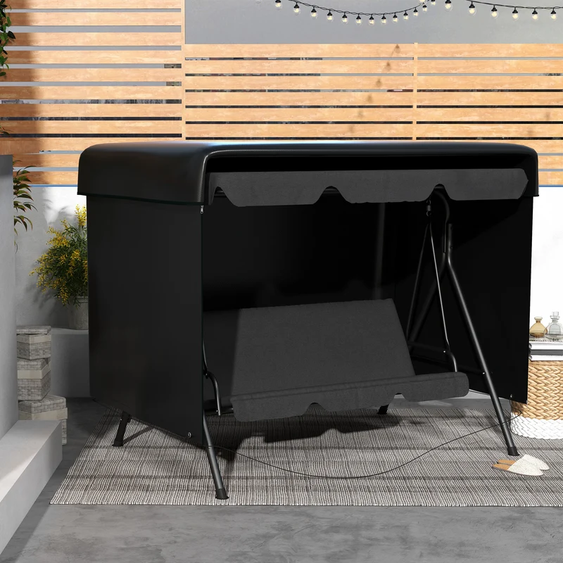 Outsunny Funda Balancín Jardín, Funda Columpio Jardín Exterior, Cubierta de Columpio con Cremallera, Impermeable, 215x155x150 cm, Negro