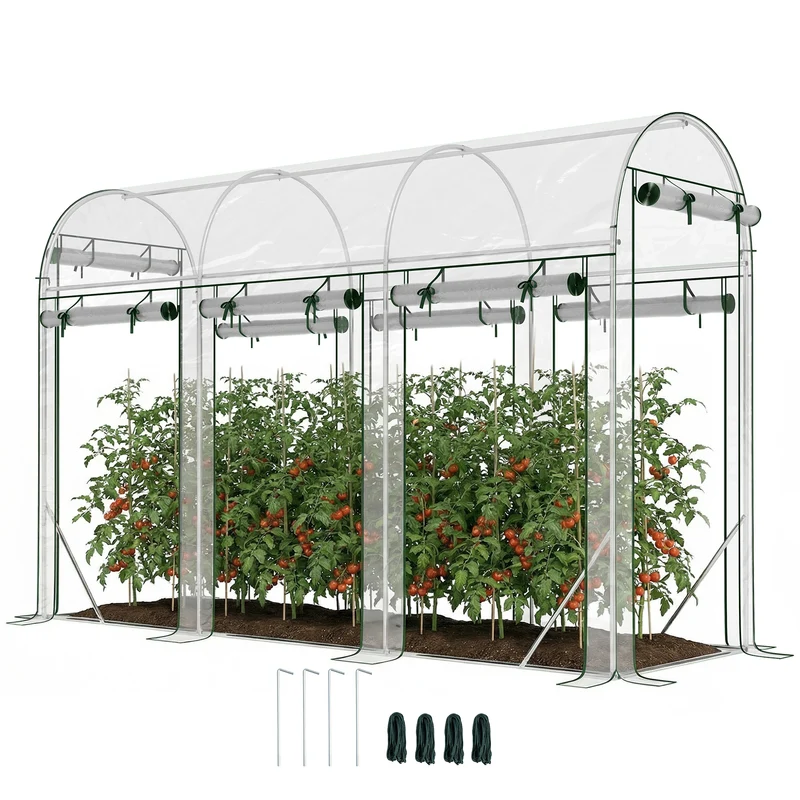 Outsunny Invernadero de Exterior 3x1x2 m, Invernadero de Túnel con 8 Puertas Enrollables, Cubierta de Plástico y Marco de Acero Galvanizado, Anti-UV, Impermeable, para Cultivos, Transparente