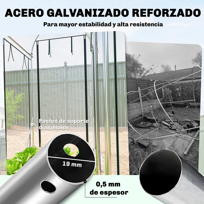 Outsunny Invernadero de Exterior 3x1x2 m, Invernadero de Túnel con 8 Puertas Enrollables, Cubierta de Plástico y Marco de Acero Galvanizado, Anti-UV, Impermeable, para Cultivos, Transparente