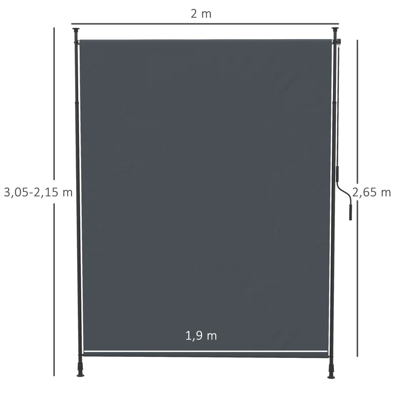 Outsunny Toldo Vertical Exterior 200x305 cm, Pantalla de Privacidad Enrollable, Toldo Lateral Ajustable con Manivela, Protección UV 40+ e Impermeable, Sin Taladro, para Balcón, Jardín, Gris