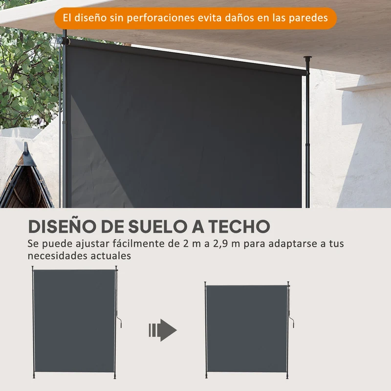 Outsunny Toldo Vertical Exterior 200x305 cm, Pantalla de Privacidad Enrollable, Toldo Lateral Ajustable con Manivela, Protección UV 40+ e Impermeable, Sin Taladro, para Balcón, Jardín, Gris