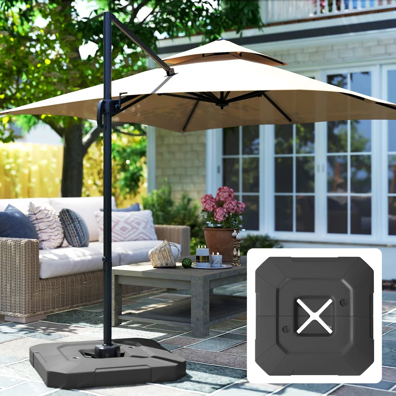 Outsunny Base para Sombrilla de 2 Piezas, Soporte para Parasol de HDPE Rellenable con Agua 80 kg o Mezcla de Agua y Arena 105 kg, para Jardín, Patio, Terraza, Negro